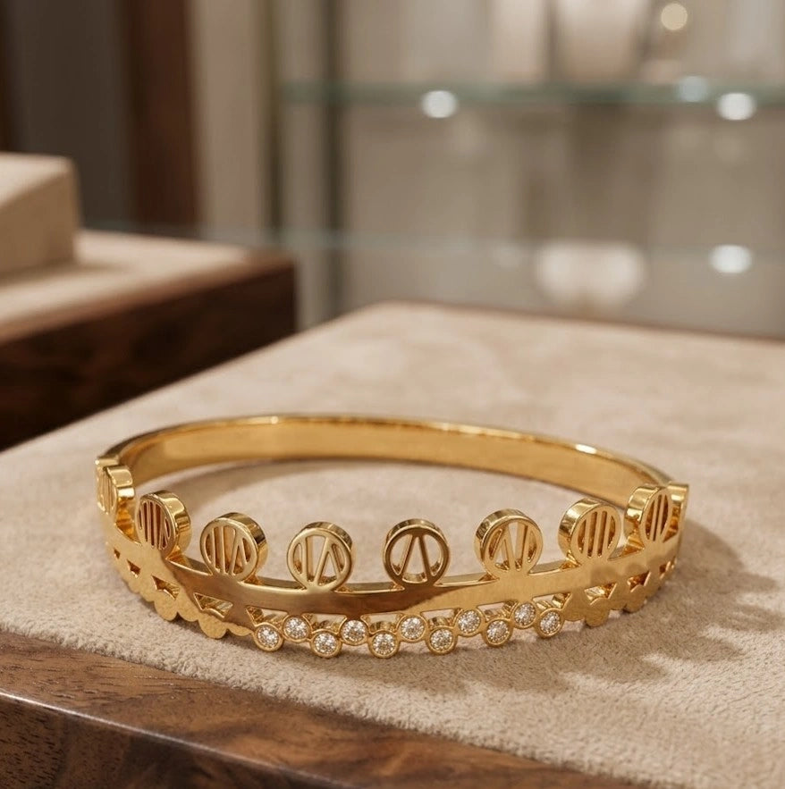 Double Layered Geometric Crystal Cuff Bracelet - Anti Tarnish