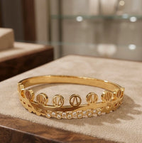 Double Layered Geometric Crystal Cuff Bracelet - Anti Tarnish