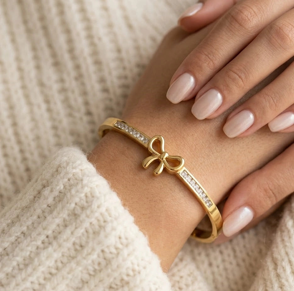Dainty Bow Cuff Bracelet | Anti-Tarnish Gold Plated Bangle