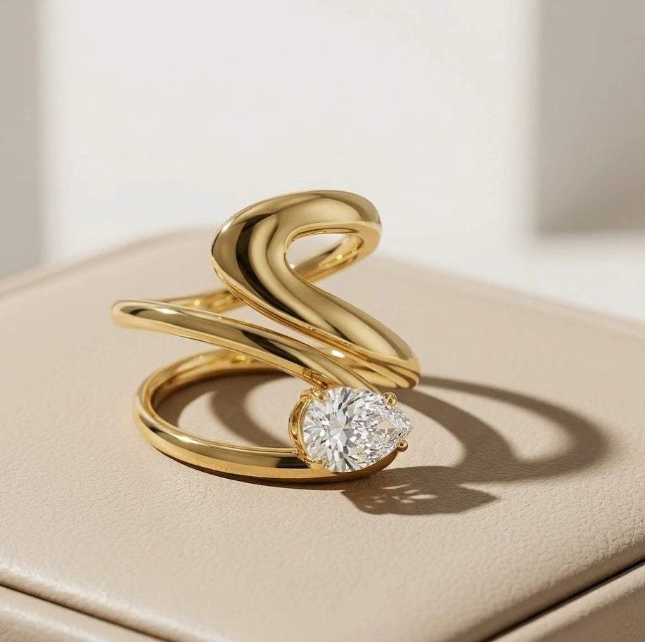 Swirl Teardrop CZ Ring | Anti-Tarnish Statement Fashion Jewelry