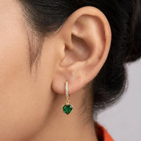 Green Heart Hoop Earrings - Anti Tarnish Gold Plated