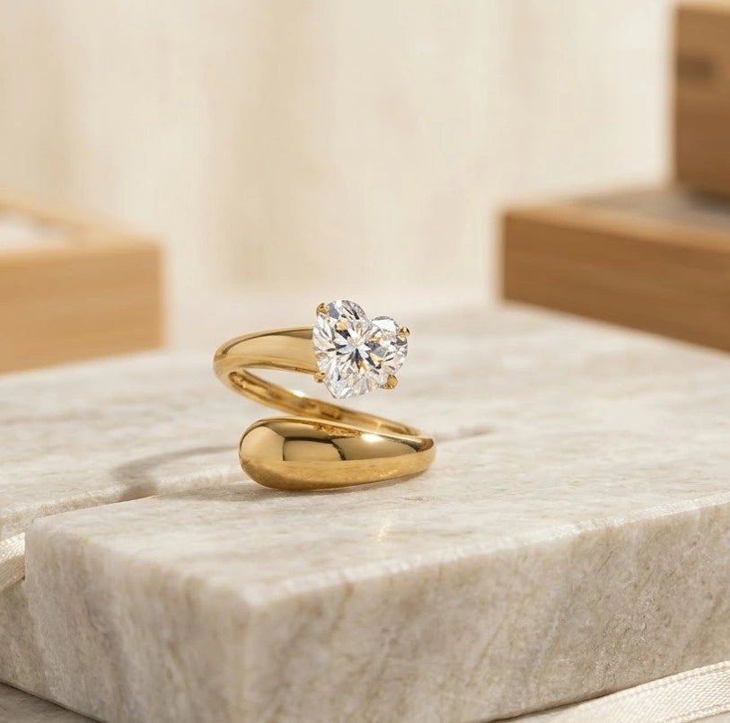 Heart Solitaire Wrap Ring - Anti-Tarnish Gold Plated | Moncheri