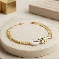 Gold Plated Layered Pearl Leaf Charm Bracelet | Anti-Tarnish