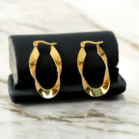 Modern Twisted Oval Hoop Earrings | Anti-Tarnish Gold Plated