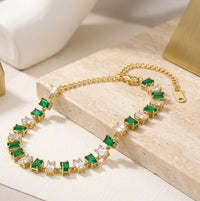 Emerald Green Minimalist Bracelet Stack - Anti Tarnish Gold Plated