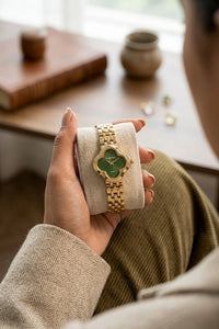 Emerald Green Clover Watch - Anti-Tarnish Gold Plated | Krishnakala Jewels