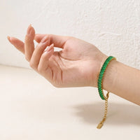 Emerald Green Baguette Tennis Bracelet | Anti Tarnish Gold Plated