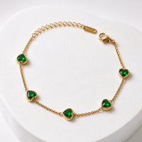 Emerald Green Heart Anti Tarnish Gold Plated Bracelet - Minimalist Korean Style