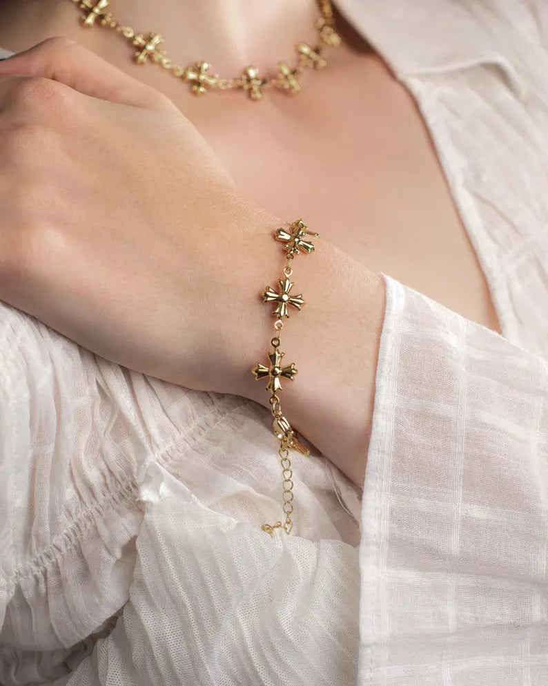 Gothic Cross Anti-Tarnish Gold Plated Bracelet