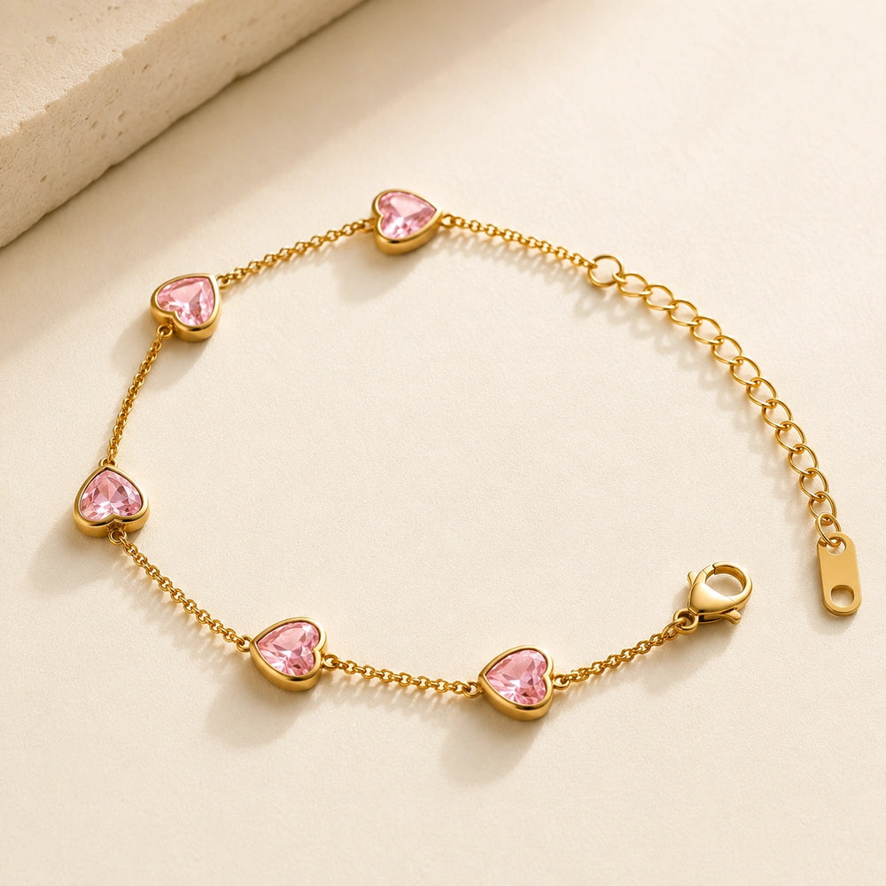 Pink Heart Anti-Tarnish Gold Plated Bracelet | Korean Minimalist Jewelry