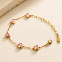 Pink Heart Anti-Tarnish Gold Plated Bracelet | Korean Minimalist Jewelry