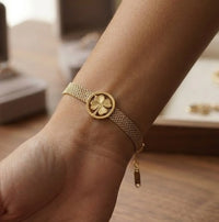 Four Leaf Clover Anti-Tarnish Gold-Plated Mesh Bracelet