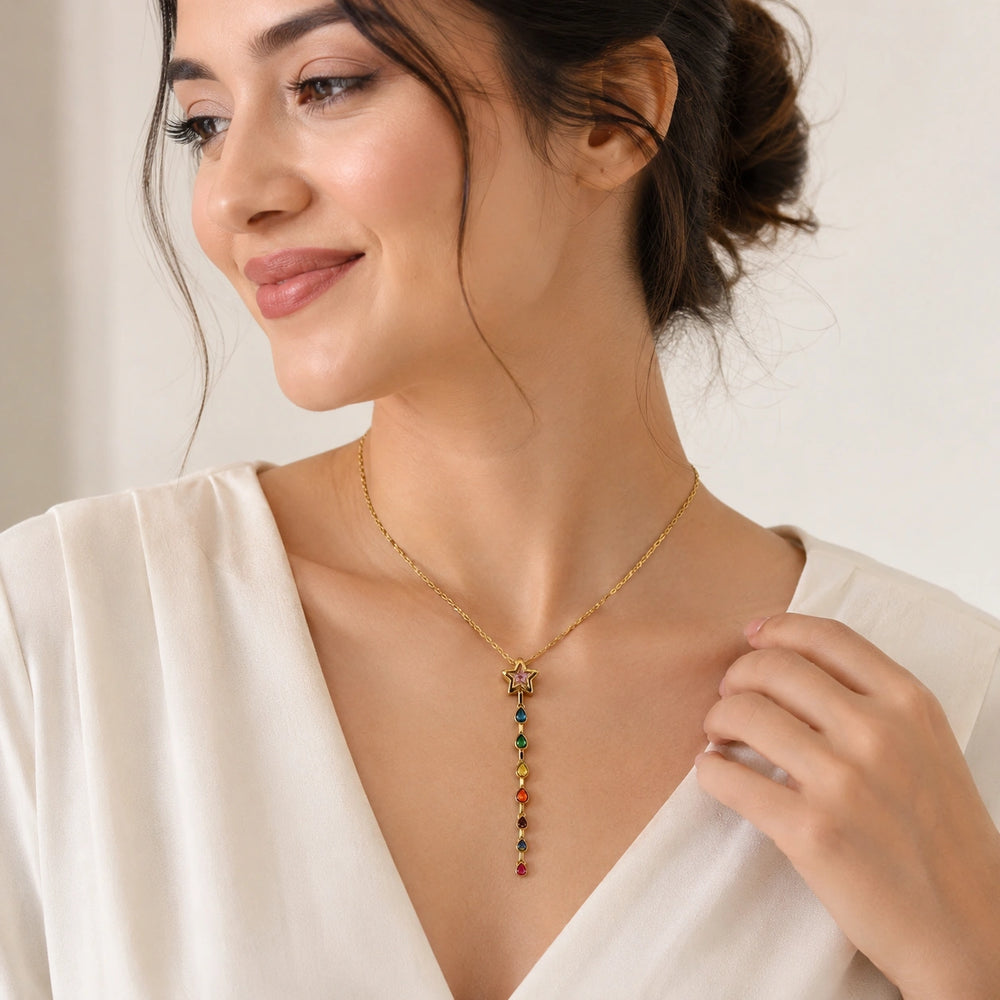 Colorful Star Drop Pendant | Anti-Tarnish Gold-Plated Necklace