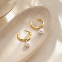 Pearl Drop Hoop Earrings - Anti-Tarnish Gold-Plated