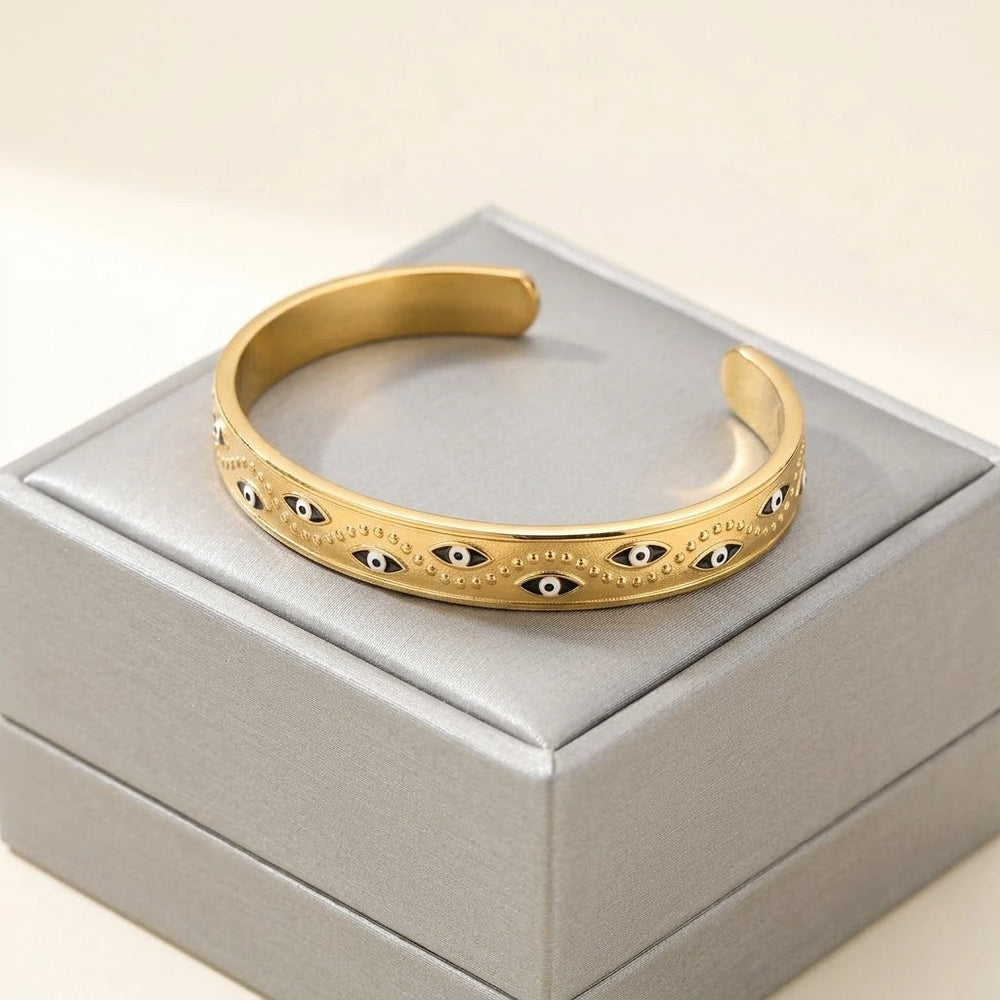Evil Eye Gold Plated Cuff Bangle | Anti-Tarnish Bracelet