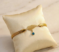 Evil Eye & Leaf Charm Snake Chain Bracelet | Anti-Tarnish Gold Plated