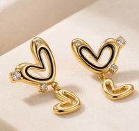 Double Heart Drop Earrings - Anti Tarnish Fashion Jewelry