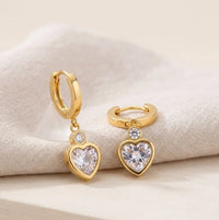 Anti Tarnish Heart Drop Earrings with Zirconia Stones