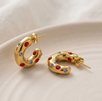 Vibrant Multi-Color Stone Studded Anti-Tarnish Hoop Earrings