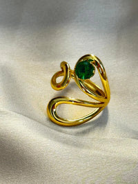 Emerald Green Abstract Adjustable Ring - Gold Plated Anti-Tarnish Fashion Jewellery
