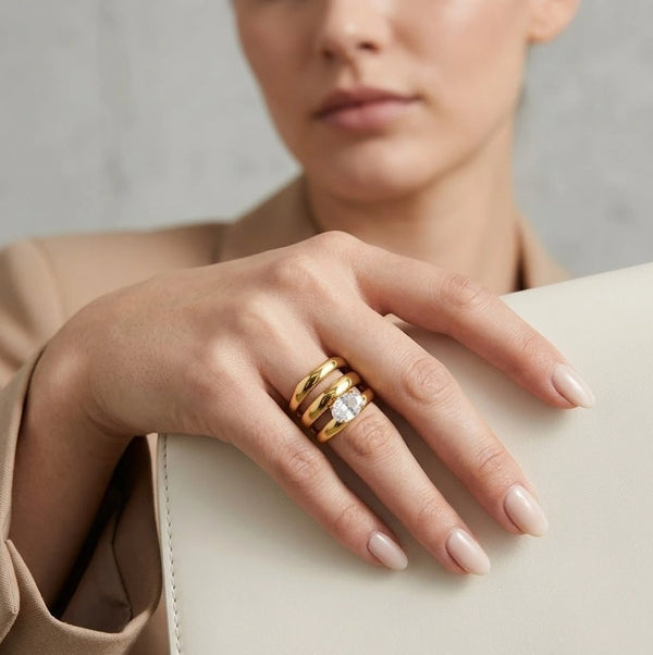 Triple Band Solitaire Ring - Anti Tarnish Fashion Jewelry