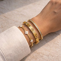 Anti-Tarnish Gold Plated 3-Piece Floral Bracelet Stack Combo