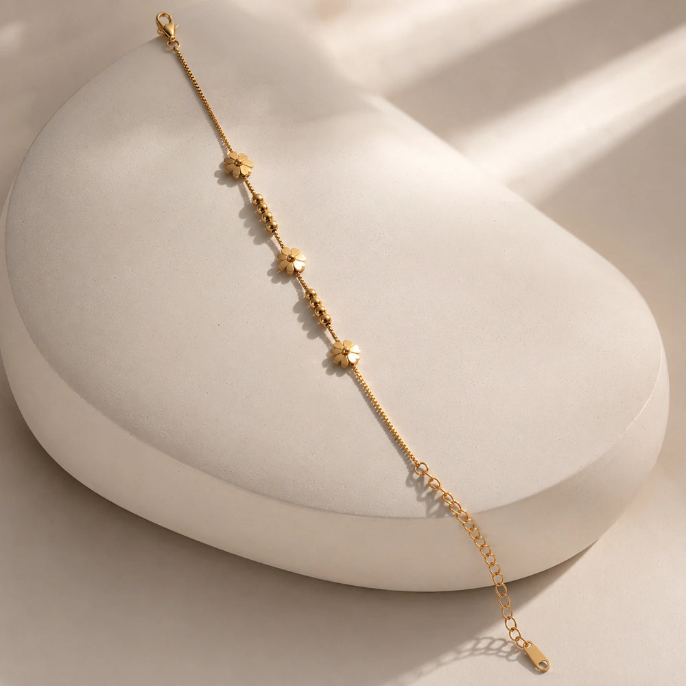 Anti Tarnish Floral Gold Plated Bracelet | Dainty Korean Minimalist Style