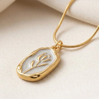 Floral Motif Enamel Pendant Necklace - Anti-Tarnish Gold-Plated Jewellery