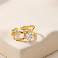 Criss Cross Square Stone Ring - Anti-Tarnish Gold Plated