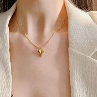 Golden Puffy Heart Pendant Necklace - Anti-Tarnish Waterproof Korean Jewelry
