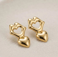 Quirky Lips & Heart Drop Earrings - Anti-Tarnish Gold Plated