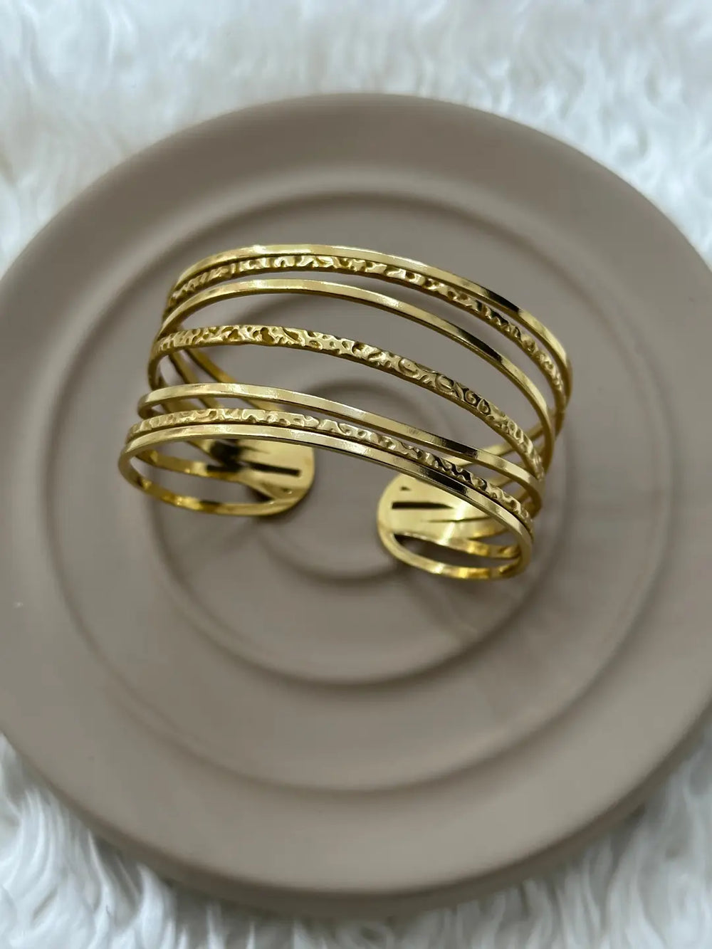 Anti-Tarnish Gold Plated Multi-Layer Cuff Bracelet | Stacked Wire Design