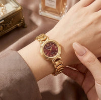 Elegant Maroon Dial Anti-Tarnish Gold Plated Women's Watch