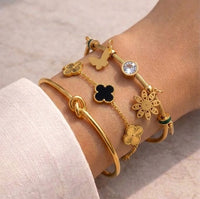 3-Piece Anti-Tarnish Gold Plated Bracelet Stack | Clover & Knot Charm Combo