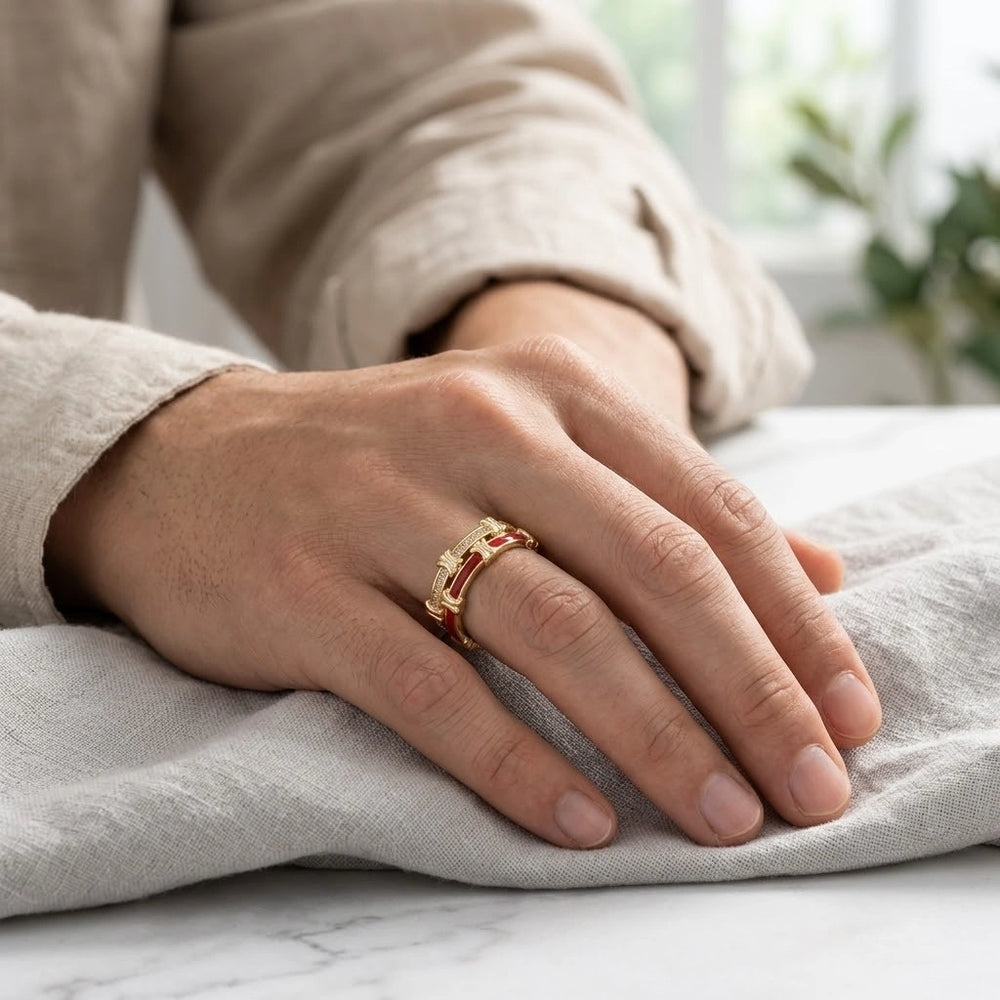 Red Enamel Layered Adjustable Ring - Anti Tarnish Gold Plated | Korean Minimalist Design