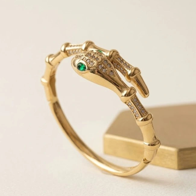Serpent Wrap Anti-Tarnish Gold Plated Bracelet with Emerald Eyes