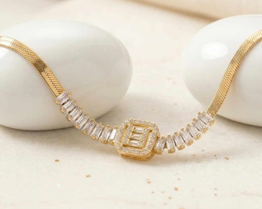 Baguette CZ Centerpiece Anti-Tarnish Gold Plated Bracelet for Women