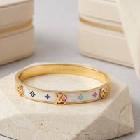 Designer Inspired Monogram Enamel Bangle - Anti-Tarnish Gold Plated