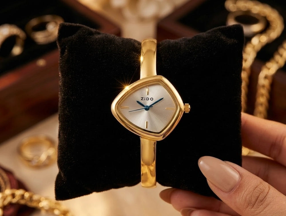 Luxury Triangle Dial Bangle Watch - Anti-Tarnish Gold Plated Aesthetic Watch for Women