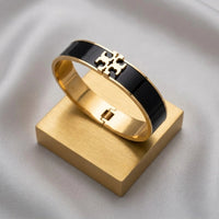 Black Enamel Geometric Cuff | Anti-Tarnish Gold-Plated Bracelet