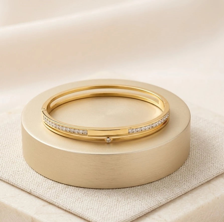 Elegant Baguette Zirconia Anti-Tarnish Gold-Plated Bangle Bracelet