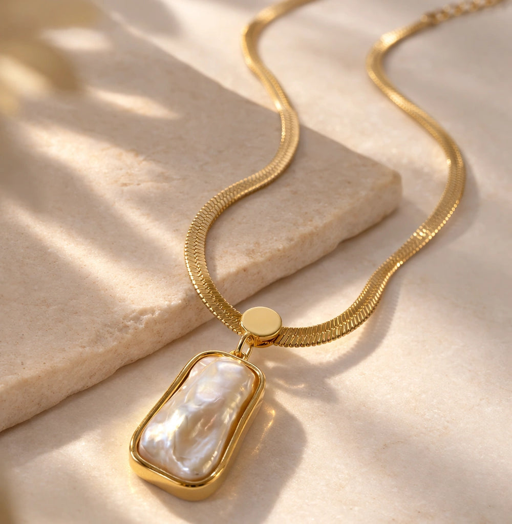Anti-Tarnish Gold Plated Baroque Pearl Pendant Snake Chain Necklace