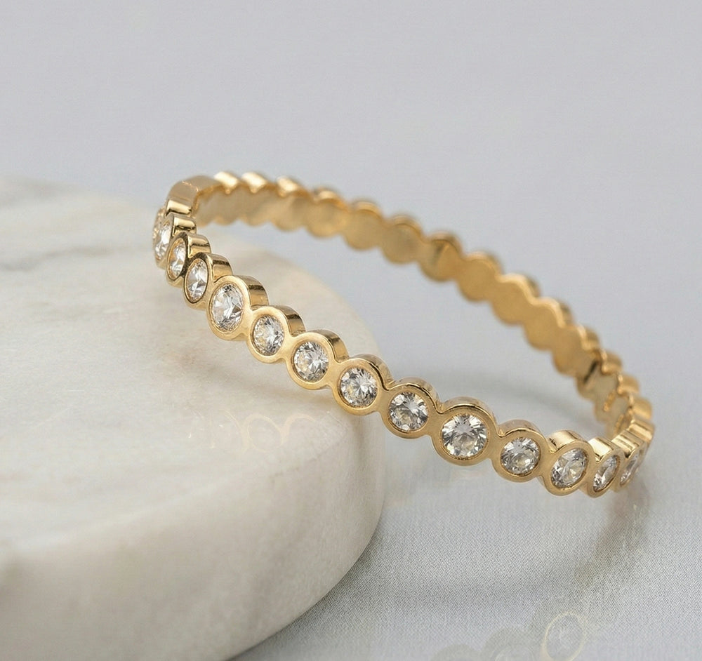 Anti-Tarnish Crystal Bangle Bracelet - Gold Plated Korean Minimalist Style