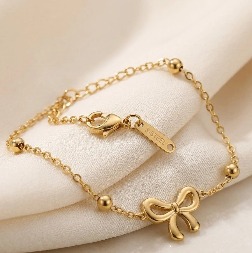 Dainty Bow Charm Anti Tarnish Gold Plated Bracelet for Women - Minimalist Jewelry