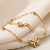 Dainty Bow Charm Anti Tarnish Gold Plated Bracelet for Women - Minimalist Jewelry