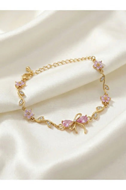 Coquette Core Aesthetic Bow & Leaf Bracelet Combo - Anti-Tarnish Gold-Plated & Silver Finish (Set of 2)