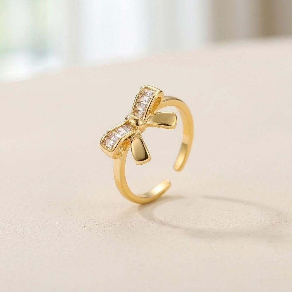 Bow Knot Ring | Anti-Tarnish Gold Plated Adjustable CZ Design