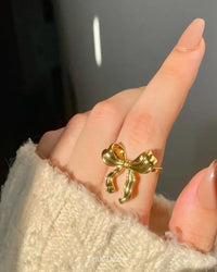 Anti-Tarnish Gold Plated Bow Ring | Chunky Ribbon Aesthetic Jewelry