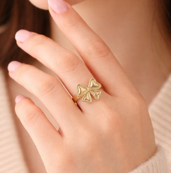 Anti Tarnish Gold Plated Bow Ring for Women - Minimalist Everyday Wear
