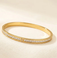 Princess Cut CZ Stone Bangle | Anti-Tarnish Gold-Plated Bracelet